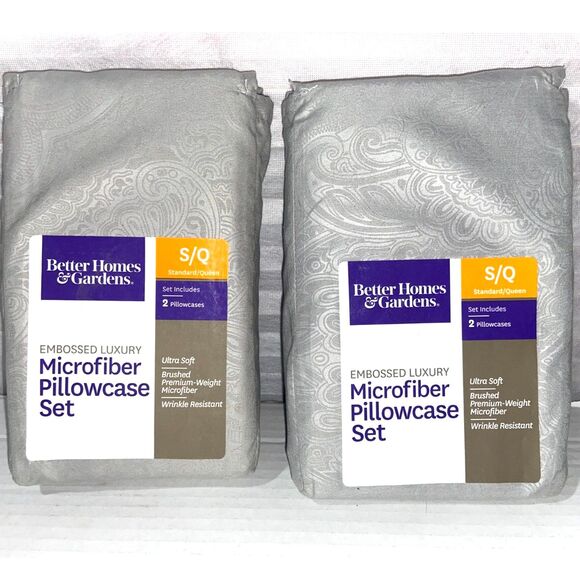 2 Better Homes Microfiber Pillowcases Size Standard Queen Soft Silver NEW! - Picture 1 of 6